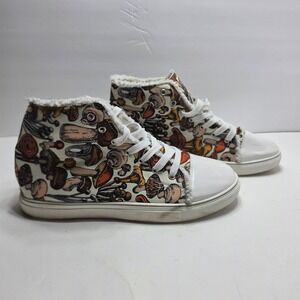 Mushroom Print High Top Sneakers Faux Shearling Lined Cottagecore Size 43